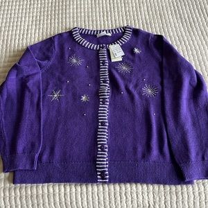 Christopher & Banks NWT cardigan sweater - size L purple with bling snowflakes